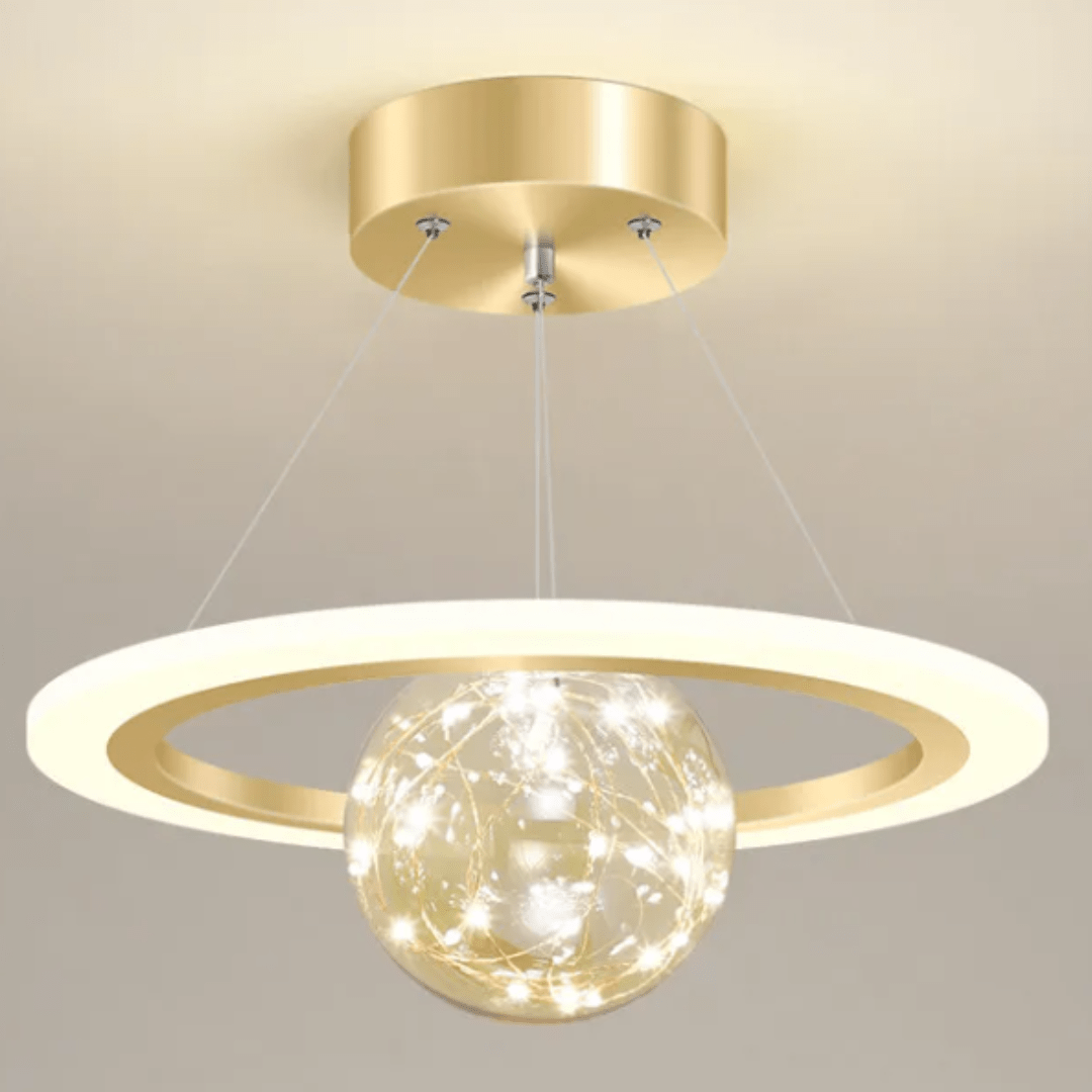 LumiRing - Lámpara de Techo Dorada con Globo Brillante