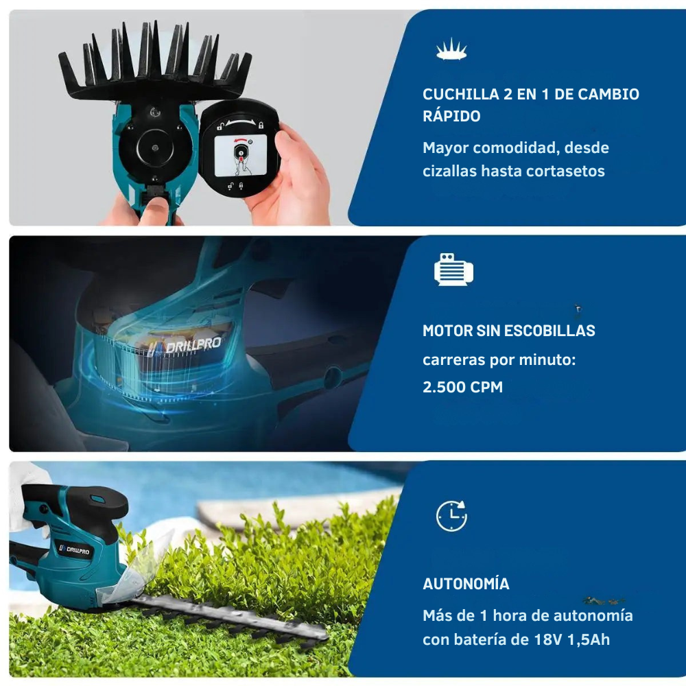 Cortasetos Eléctrico 2-en-1 Sin Cable – Compatible con Batería Makita