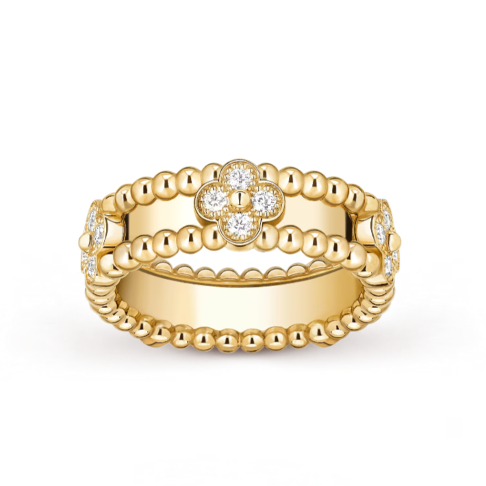 Anillo de Banda con Perlas y Trébol