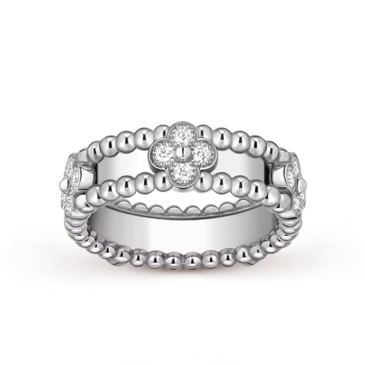 Anillo de Banda con Perlas y Trébol