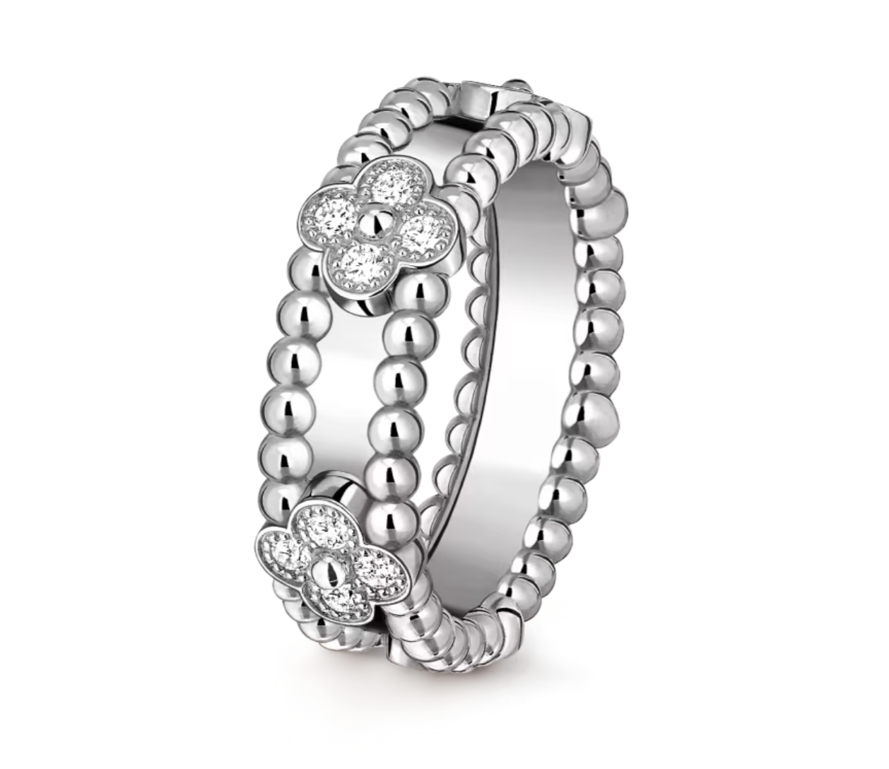 anillo de perlas, anillo trébol, anillo elegante, anillo de mujer, anillo de lujo, anillo moderno, anillo sofisticado, anillo con gemas, anillo brillante, anillo versátil, anillo atemporal, anillo de colección, anillo artesanal, 