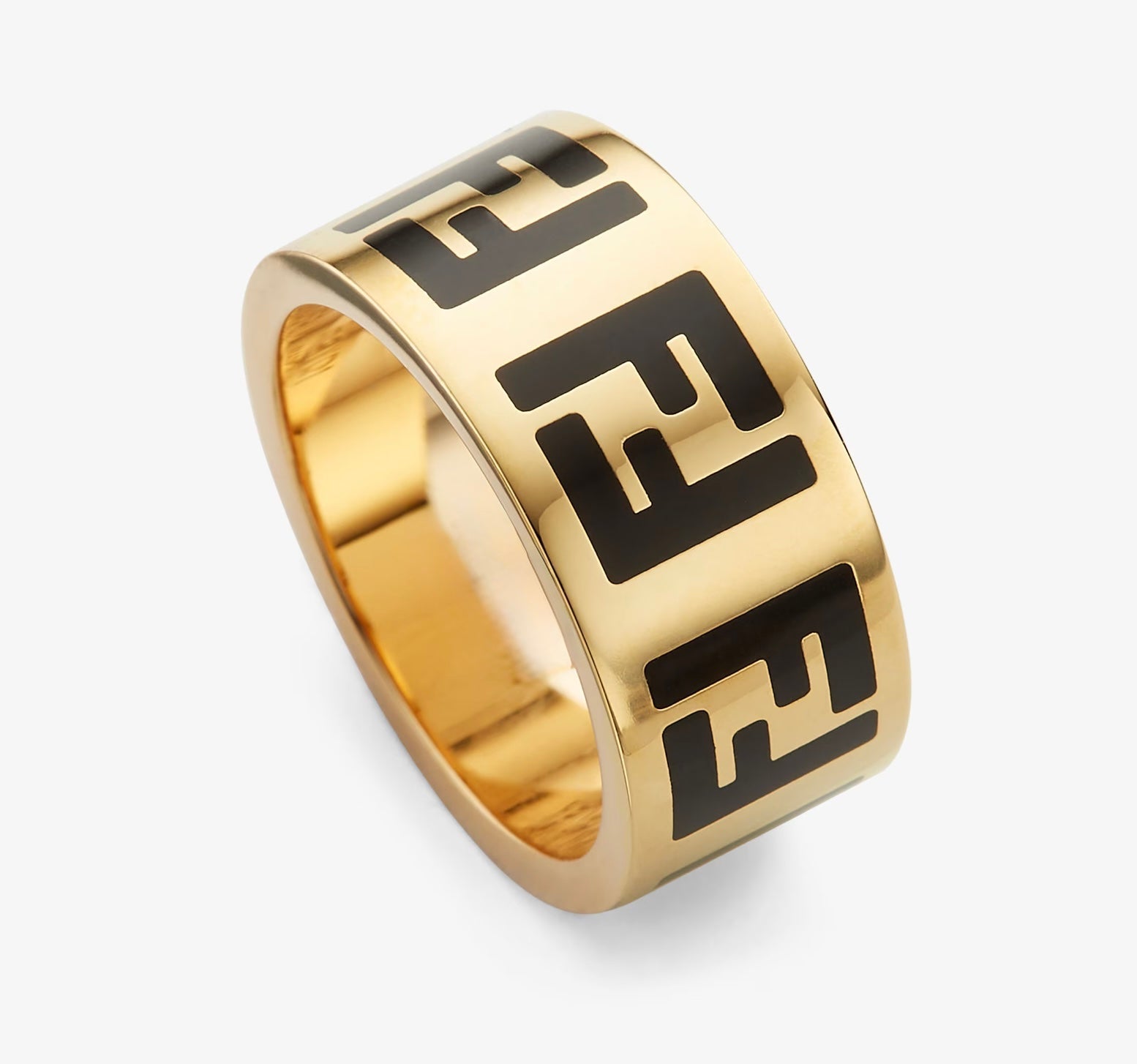 anillo monograma, anillo dorado, anillo elegante, anillo de lujo, anillo esmaltado, anillo minimalista, anillo moderno, anillo de mujer, anillo apilable, joyería de diseñador, anillo negro y dorado, anillo doble f, accesorio de moda, joyería elegante, anillo versátil, anillo refinado, anillo chic, anillo metálico, anillo brillante, anillo para regalo