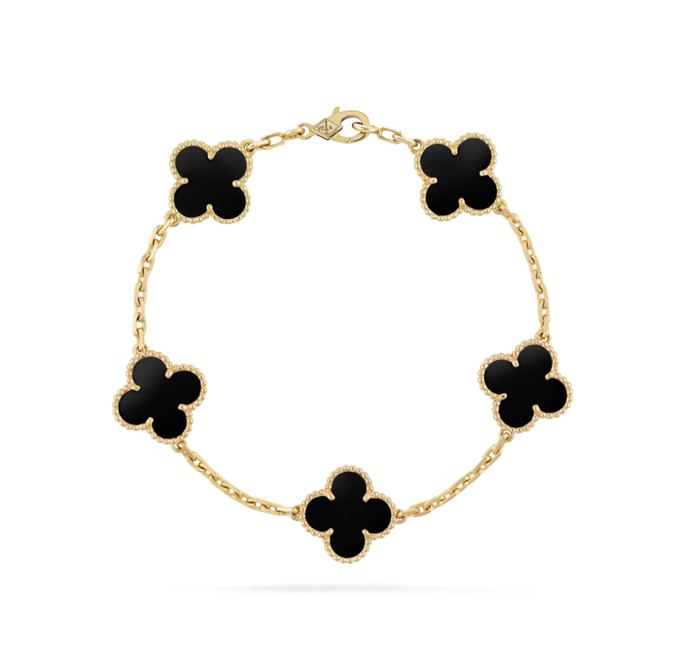 pulsera trébol, pulsera de oro, pulsera de la suerte, pulsera elegante, pulsera mujer, joyas de moda, brazalete trébol, pulsera dorada, pulsera con dijes, pulsera de lujo, pulsera fina, accesorio elegante, pulsera trébol de cuatro hojas negro